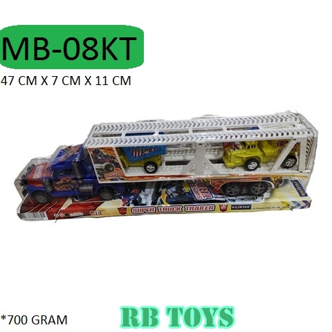 MB-08KT MAINAN MOBIL TRUK TRAILER + 2 PCS MOBIL KECIL FRICTION