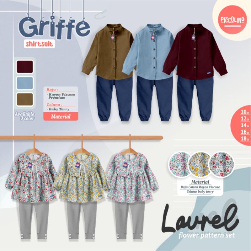 ‼️ READY ‼️ 10-18th Set Laurel flower pattern &amp; Griffe Shirtsuit baju lebaran anak