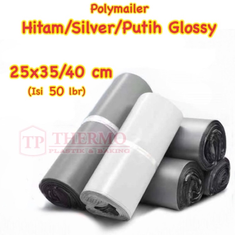 

Plastik Polymailer 25x40 Hitam Putih Silver Seal / Kantong Amplop Online Shop