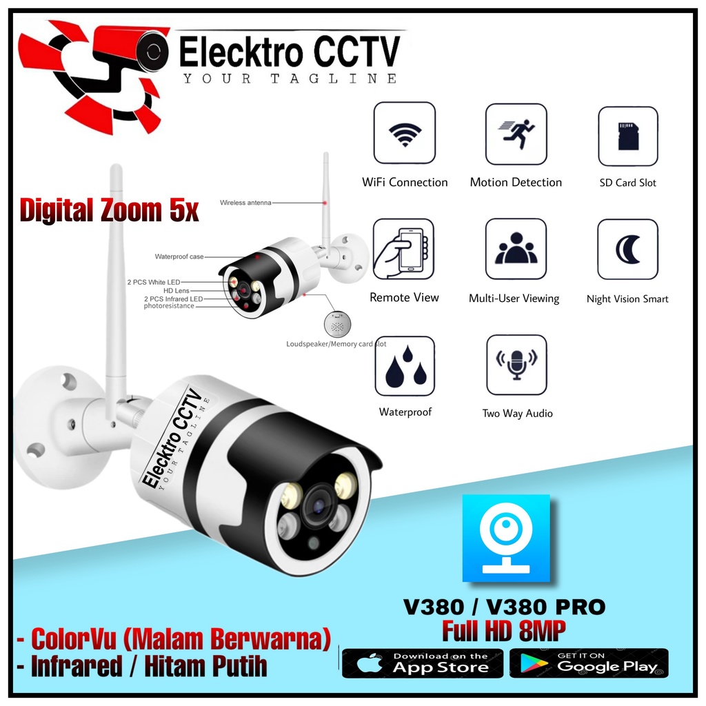 Kamera Cctv Wifi V380 Outdoor Full HD 8MP Wireless IP Camera Malam Berwarna