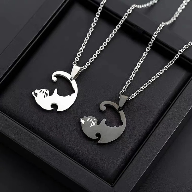 Kalung Liontin Kucing Bahan Stainless Steel Untuk Pasangan