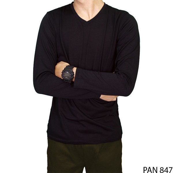 Kaos Pria Panjang Spandex Vneck / Tshirts Basic Polos - Banyak Pilihan Warna PAN (COMB)