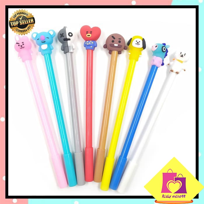 rizkyonline88 pena bangtan boys army kpop cartoon black ink gel pen import murah U141