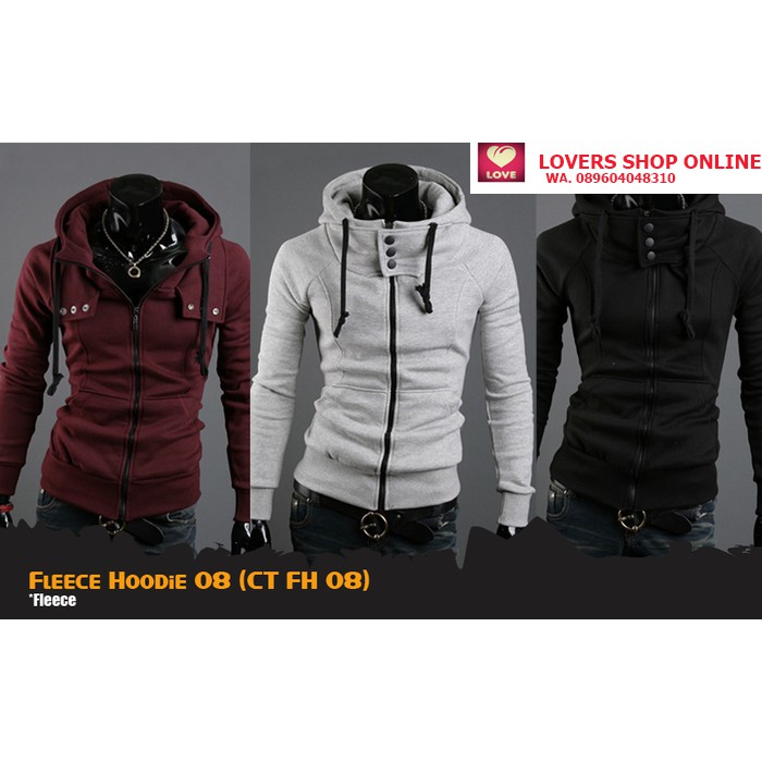 Jaket Casual Hi-Neck Korea Style Anime Polos Hitam Black CT FH 08B