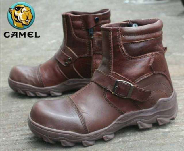 Sepatu boots seafty camel gesper full kulit asli berkualitas