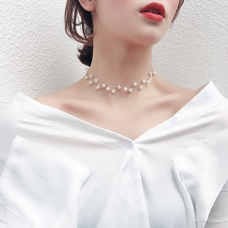 Kalung Rantai Choker Liontin Mutiara Gaya Vintage Retro Untuk Wanita