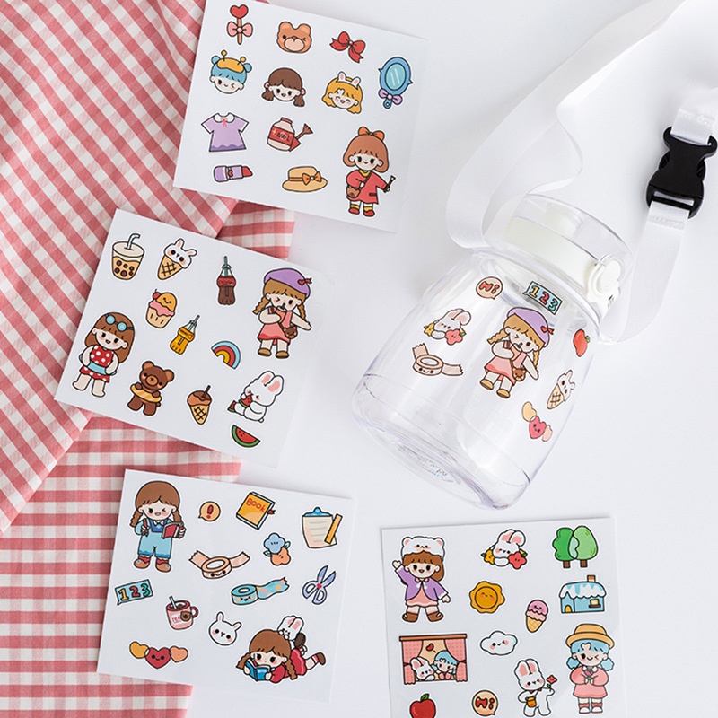 Magic789 1 Sheet Cute Rabbit Girl Cartoon Waterproof Stickers for Bottle Scrapbook DIY Decals