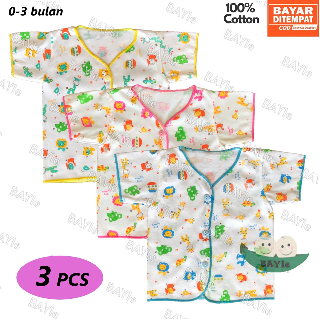 BAYIe - 3 Pcs Baju Bayi Lengan Pendek New Born 100% Katun Motif TABUR NECI RYN umur 0-3 bulan