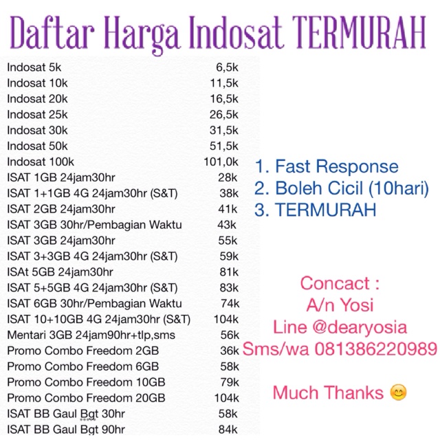 INDOSAT 1GB 24jam ONLY 28K Murah abissass
