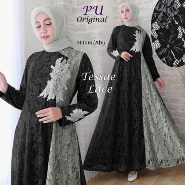 HEBOH TESSAE LACE (PU) BAJU MAXI DRESS MUSLIM GAMIS WANITA DEWASA MURAH - COKSU MAROON