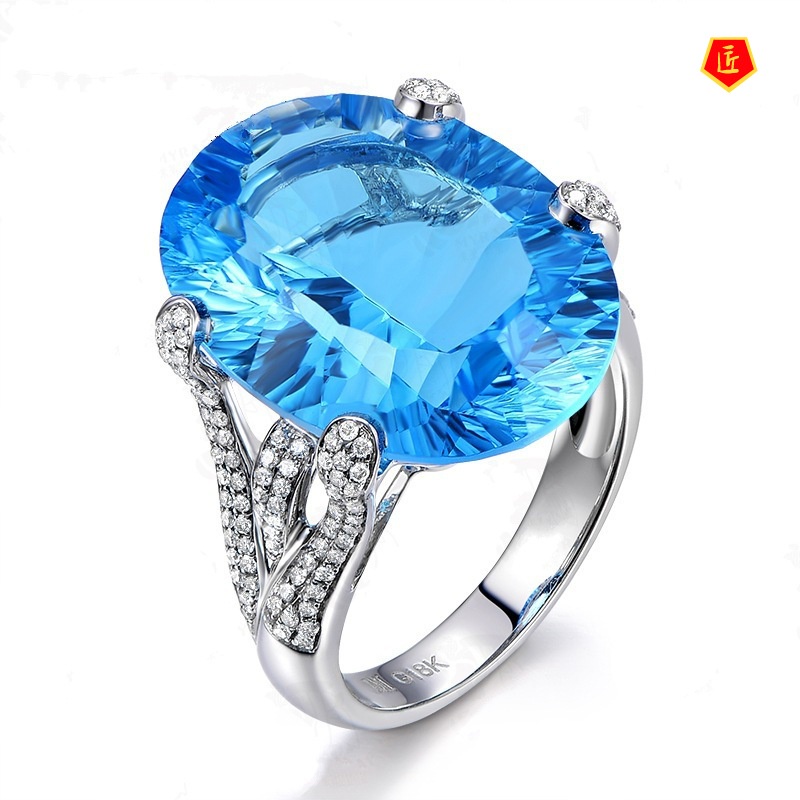 [Ready Stock]Inlaid Carat Topaz Ring Noble Sapphire