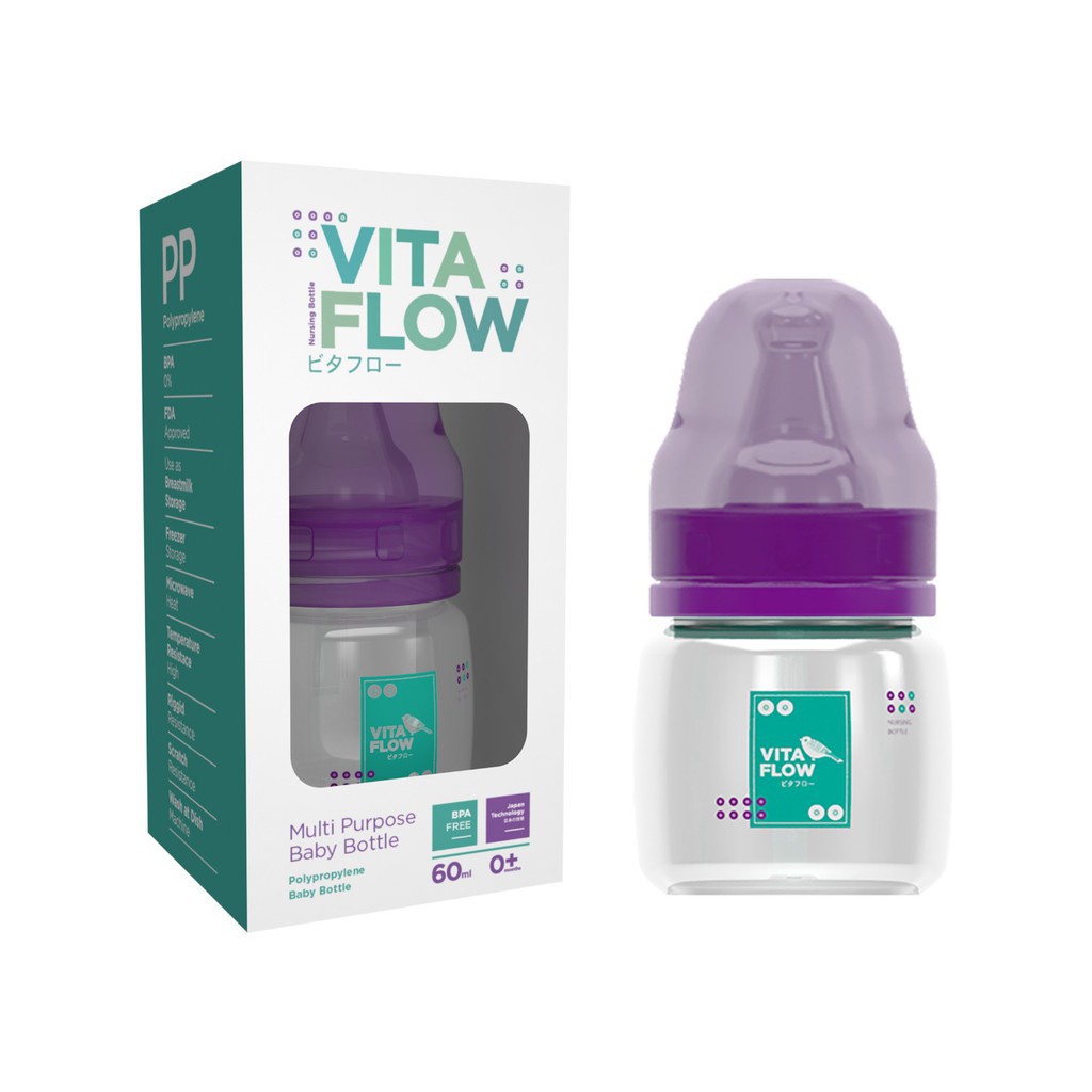 VITAFLOW Botol Susu Multifungsi PP 60ml /140ml  Dot Size S (MOTIF ATAU WARNA AKAN DI KIRIM RANDOM)