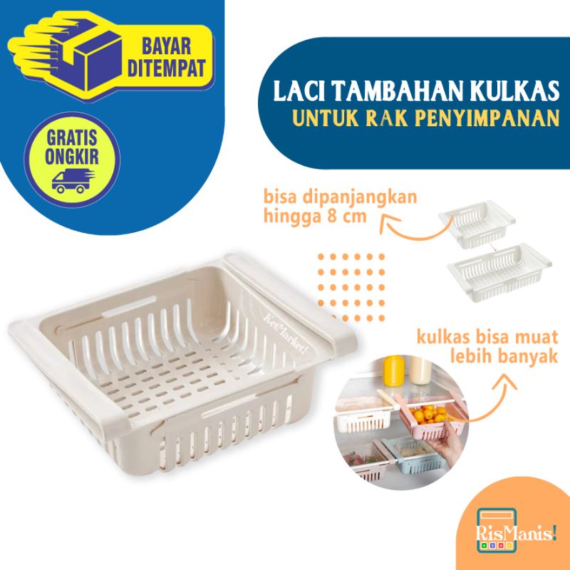 FRIDGE STORAGE DRAWER - Laci Mini Tambahan Rak Serbaguna Lemari Es Organizer Rapi Penyimpanan Kulkas