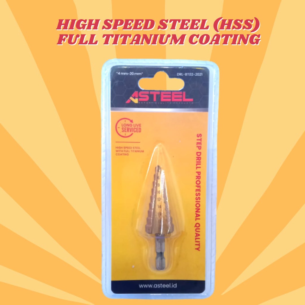 ASTEEL Promo Mata Bor Pagoda Step Drill High Speed Steel Variasi Ukuran 4 - 12 MM 4 - 20 MM 4 - 32 MM Titanium Coating Spiral Kerucut Tangga Payung Step Cone Drill Bits Lubang Besi Kayu Plastik Acrylic Karpet PVC Tembaga  - Step Drill - Mata Bor Bangunan