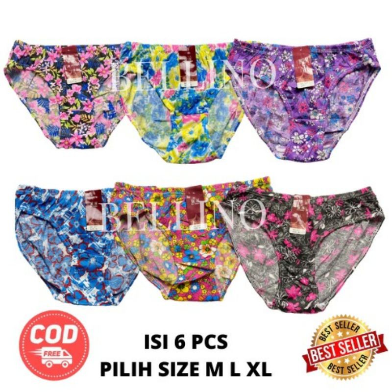 Grosir 6pcs Celana Dalam Wanita Murah Size M L XL Motif Bunga / Cd Cewek Murah Bunga / Cd Wanita