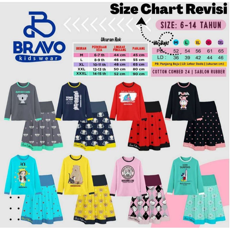 setelan rok anak merk bravo