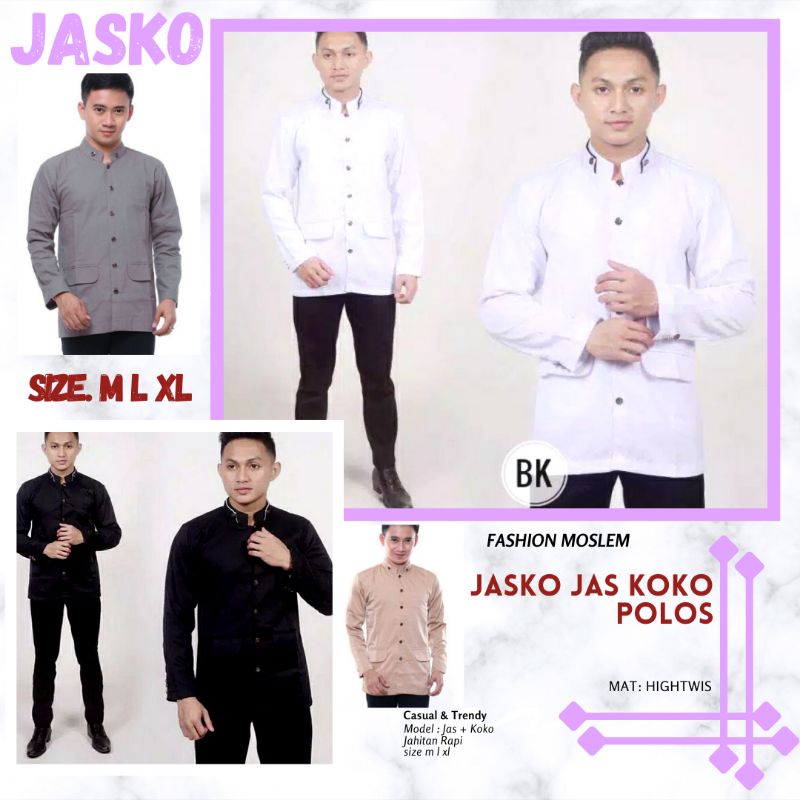 Jasko Polos Murah Putih Hitam Krem Jas Koko Pria Dewasa Lengan Panjang