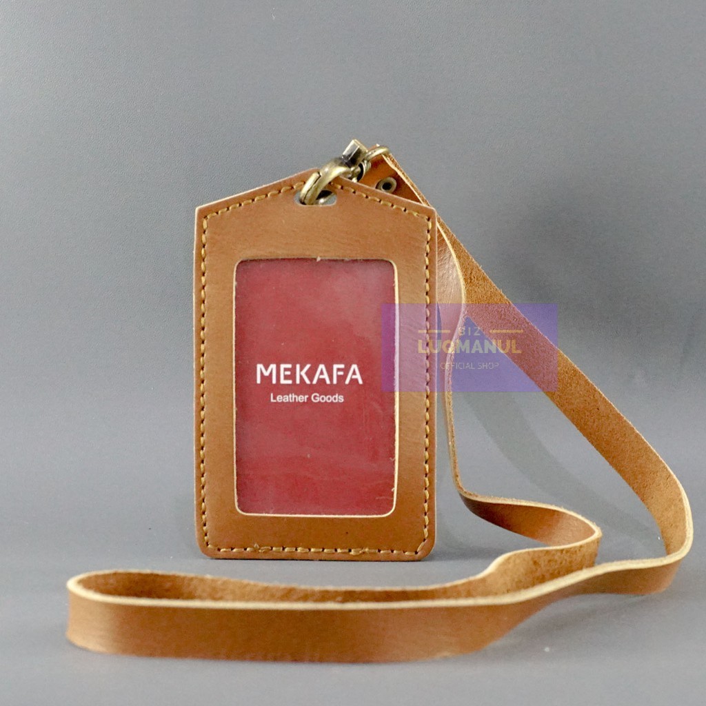

Gantungan ID card Holder Mekafa Facard Name Tag Kulit Sapi Asli Brown/Tan