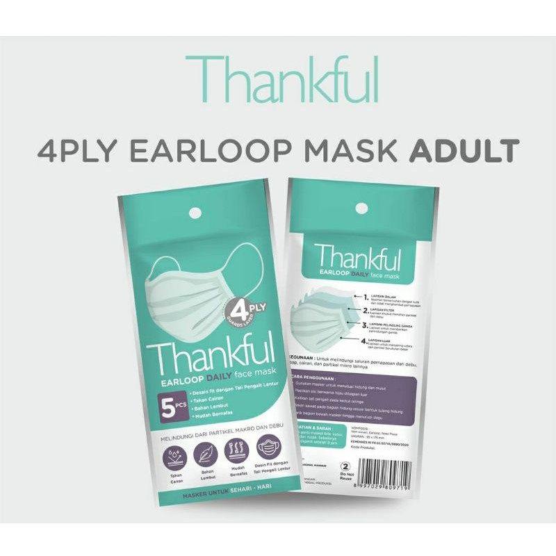 THANKFUL MASKER 4PLY EARLOOP 5'S