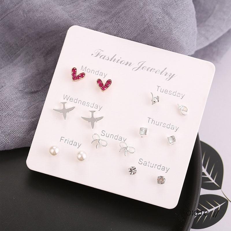 7 Pasang / Set Anting Tusuk Aneka Desain Gaya Simple Untuk Wanita