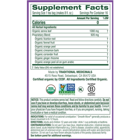 

Traditional Medicinals Organic Smooth Move Original Senna 16Tea Bags
