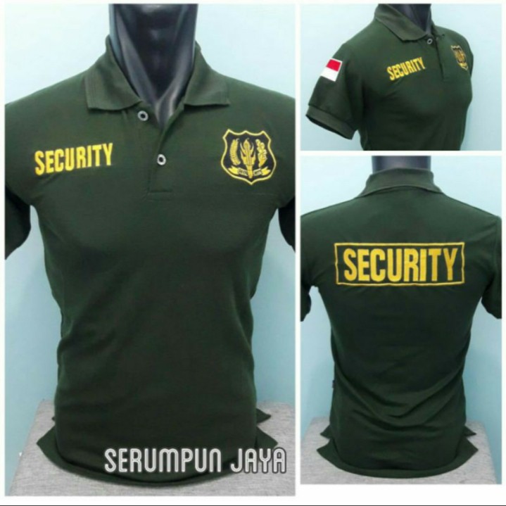 KAOS SECURITY - KAOS SECURITY HIJAU ARMY LOGO KUNING - KAOS KERAH SECURITY LOGO KUNING FULL BORDIR.