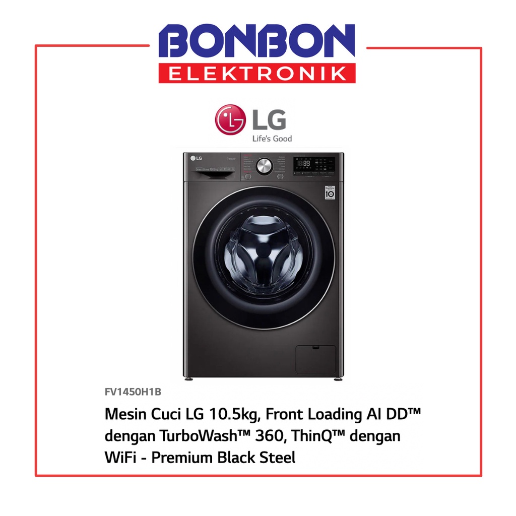LG Mesin Cuci Front Loading 10.5KG Wash 7KG Dry FV1450H1B ThinQ Wifi