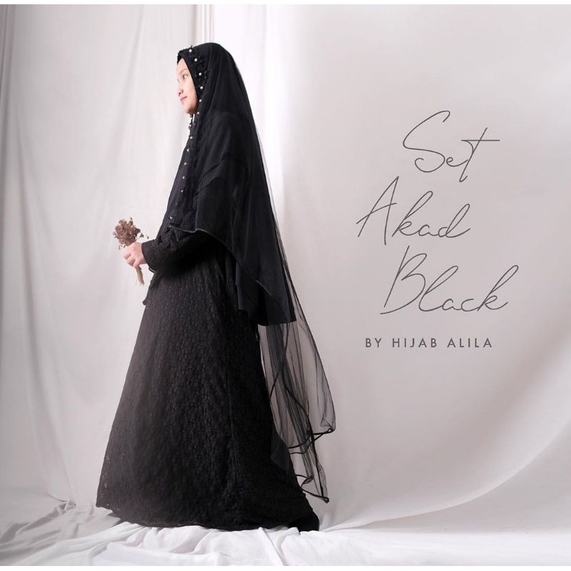 SET AKAD. HIJAB ALILA. GAMIS SAFWA BROKAT. BLACK