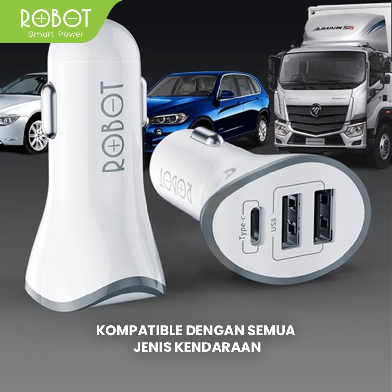 ROBOT RT-C08 Car Charger Colokan Mobil - 3 Port USB & Type C