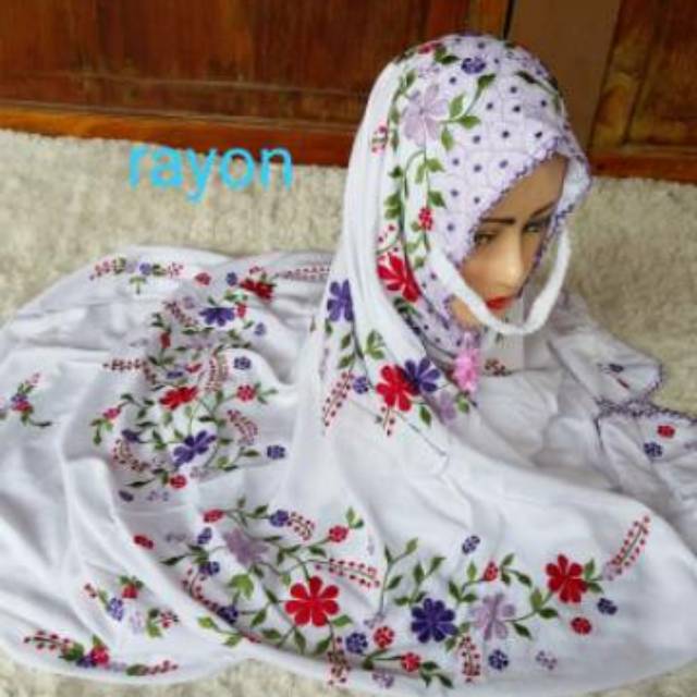 Mukena terusan bordir bahan katun rayon