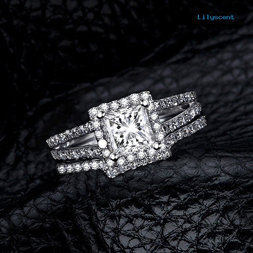 2pcs / Set Cincin 925 Sterling Silver Model Princess Cut Untuk Wanita