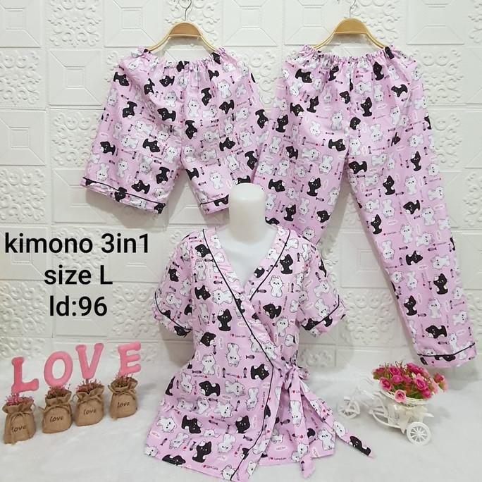 BAJU TIDUR PIYAMA WANITA KATUN JEPANG KIMONO 3 in 1