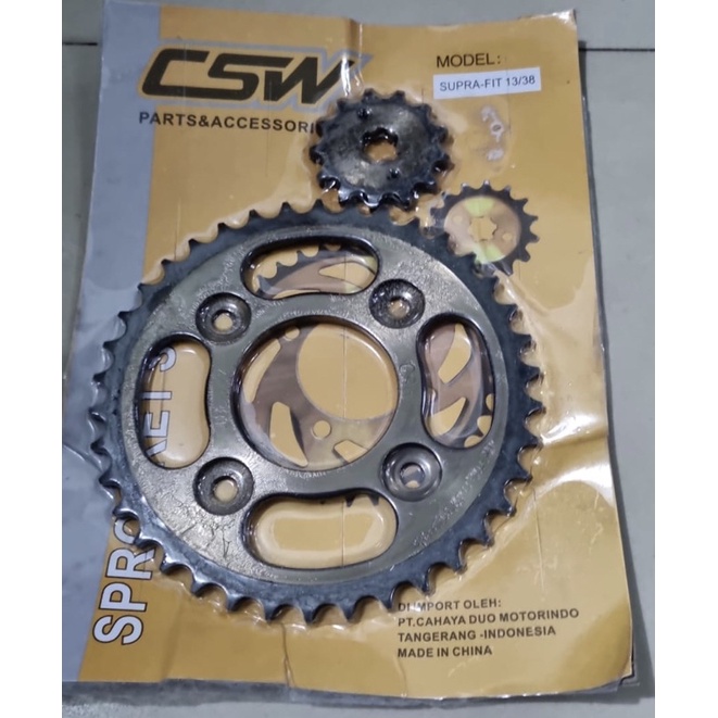 CSW Gold Gir Gear Set Depan Belakang Karisma 13T/38T  Supra Fit New Supra X125 Kharisma 13T 38T Baja