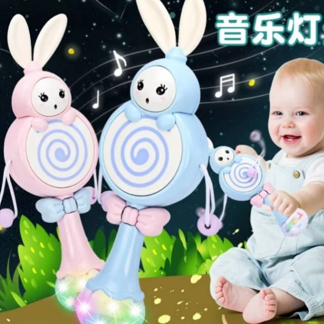  Mainan  Bayi  Tongkat Rattle Teether Musik Lampu Kelap 