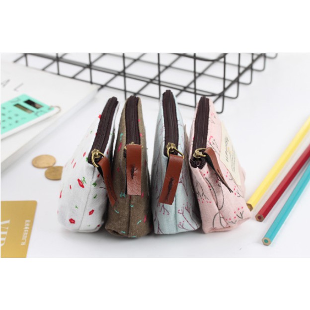 Pouch Mini BUNGA TABUR / Dompet Koin Motif Gambar BUNGA TABUR Bahan Kanvas Dengan Resleting