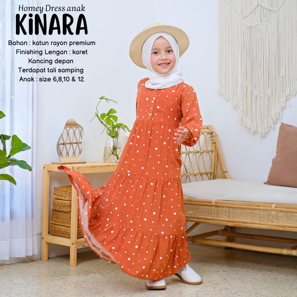 Gamis Anak Perempuan Umur 4 sd 12 tahun_Gamis Anak Bahan Rayon_Homey Dress Kinara Kids_Pakaian Muslim Anak Perempuan