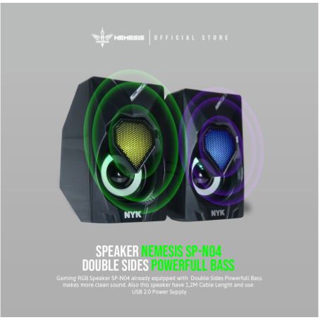 Speaker gaming nyk nemesis wired usb audio 3.5mm 3d sound stereo bass rgb for pc laptop hp sp-n04 04