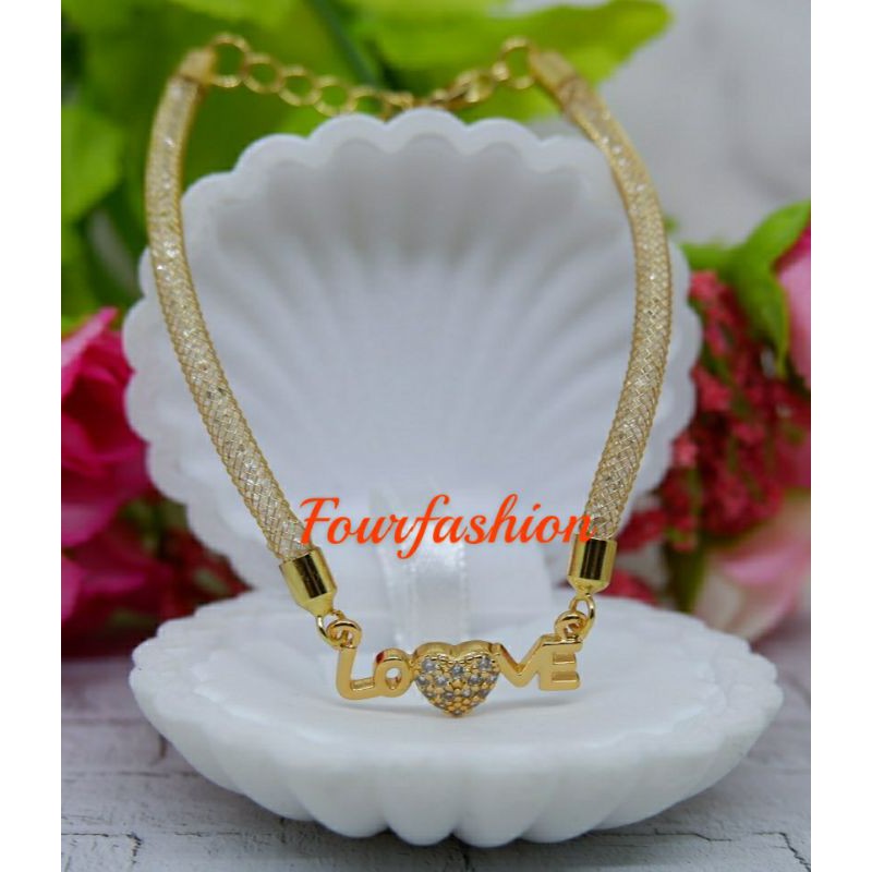 Fourfashion Gelang Glitter Kristal Kawat Pandora Waterproof TH033