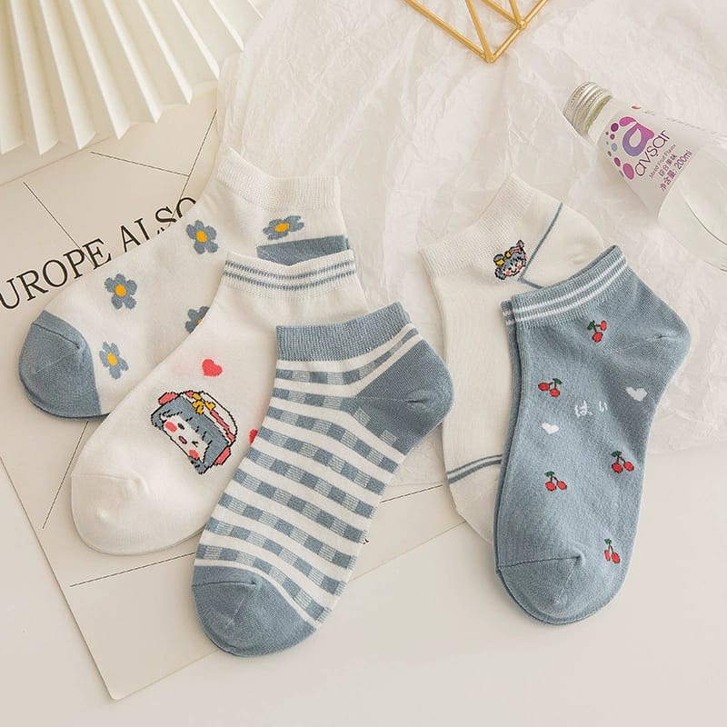 ✌️ Veshop ✌️ A185 Kaos Kaki Wanita Motif Gadis Bunga Kaoskaki Lucu Fashion Korea Women Sock Import-3