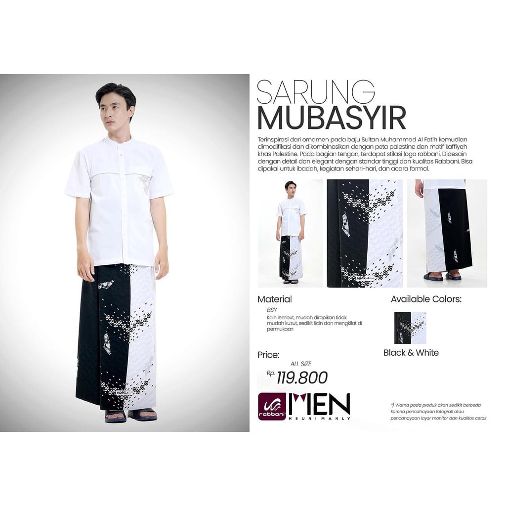 Sarung Rabbani Palestine Mubasyir Putih Hitam