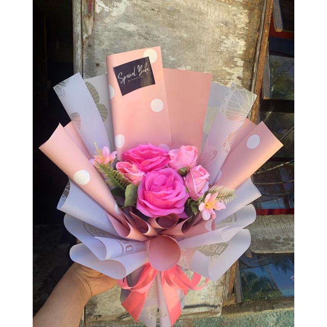 

BISA CUSTOM!!! Buke Mawar Artificial Pulkadot Pink Size Mini