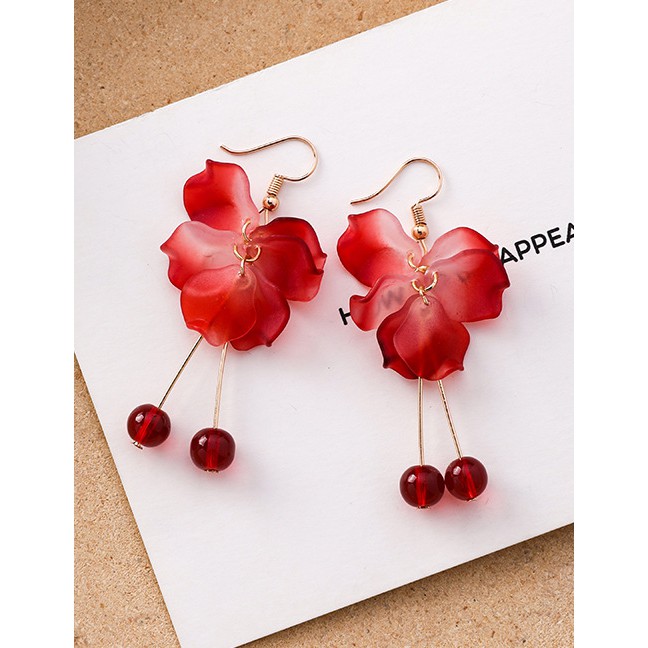 LRC Anting Gantung Fashion Multi-layered Petal Red Pearl Stud Earrings F5487X