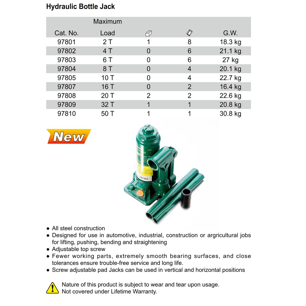 SATA Pompa Dongkrak Botol 20 Ton Hidraulic Hydraulic Bottle 97808