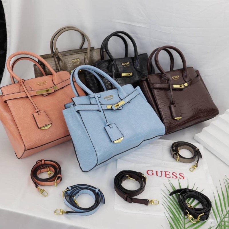 Tas Jinjing Tangan Selempang Wanita GS Slingbag Premium Import Top Handle, Croco Hitam Black Pink Pe