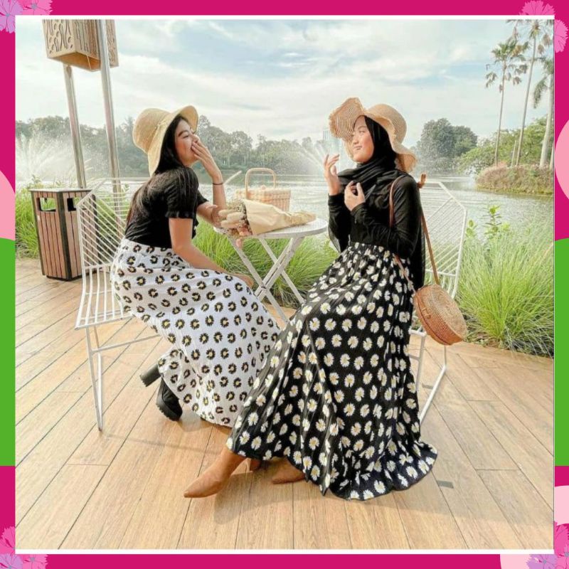 ROK PLISKET DAISY °° Rok Plisket Lipatan Besar Motif Bunga°°Rok Wanita Terbaru