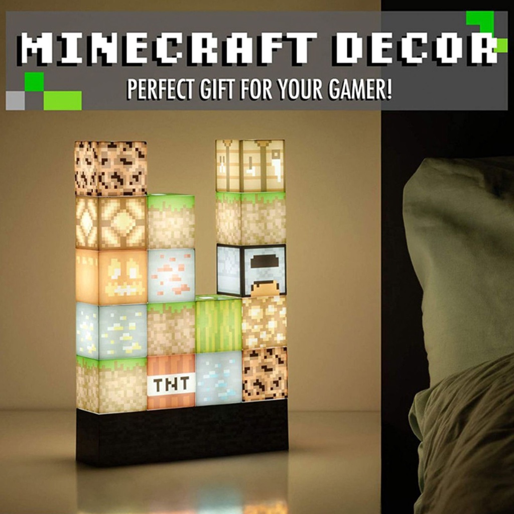 【Ready Stock！！】Minecraft Stitching Night Light Lamp USB Power Decor Building Block DIY Stacking