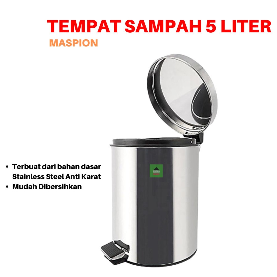 MASPION D-25 D25 DUSTBIN 5 L DUST BIN PEDAL STAINLESS STEEL TEMPAT SAMPAH KANTOR 5L