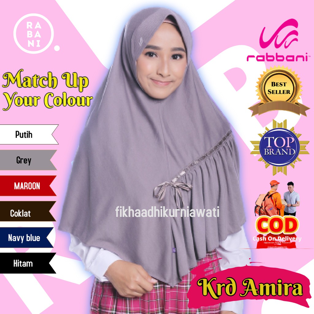 Rabbani Kerudung Hijab Sekolah Amira Pita Depan Ukuran S M L XL Warna