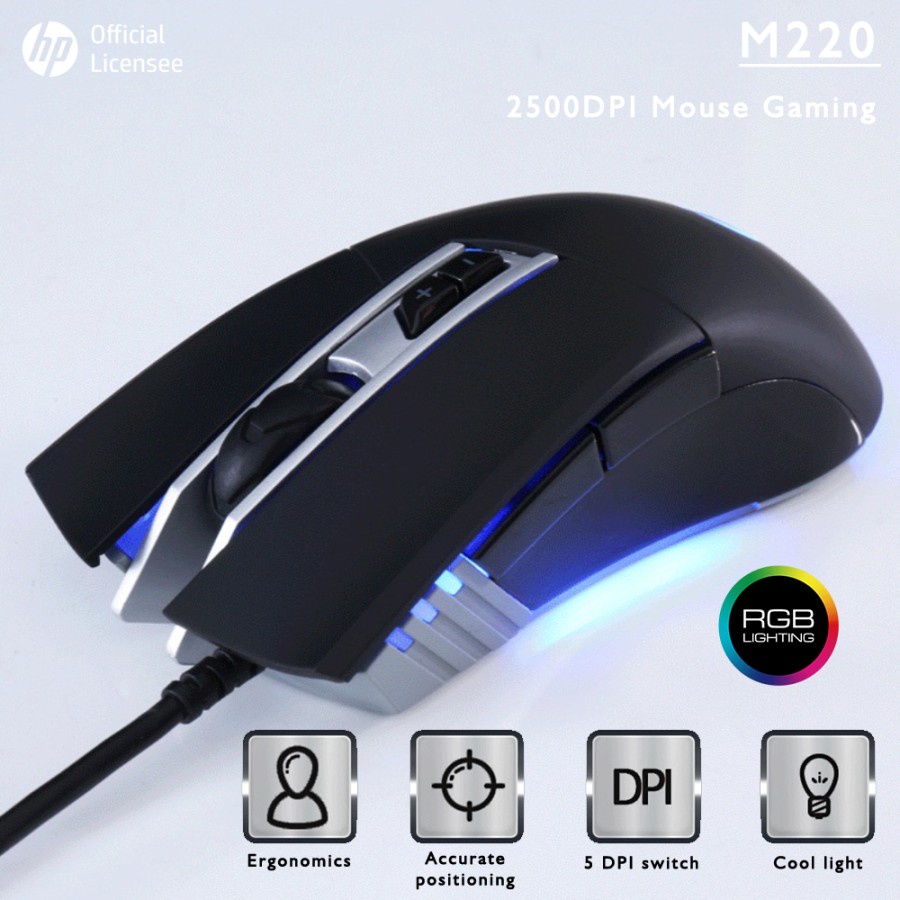 Mouse Gaming HP M220 2500DPI RGB 6 Button USB