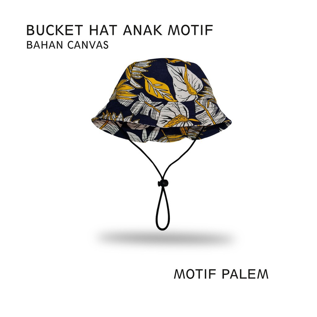 Topi Bucket Anak Tali Bahan Canvas Tebal Motif